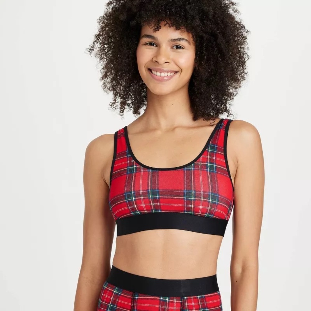 Auden Plaid Red and Black Women's Sports Bra/Crop Top. Size XS